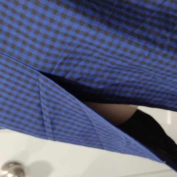 Semantiks black and blue plaid silk and linen trench coat. Large - Picture 9 of 10